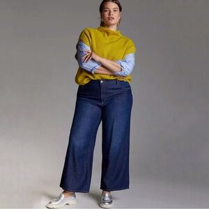 Wide Leg Dark Blue Womens Jeans - Classic High-Rise